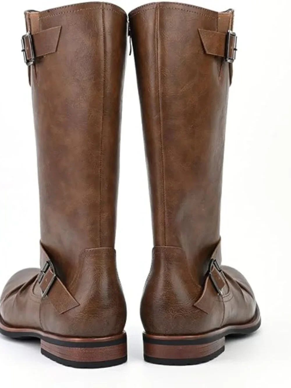 Men's Riding Boots Mid-Calf Adjustable Buckles Motorcycle Biker Boots